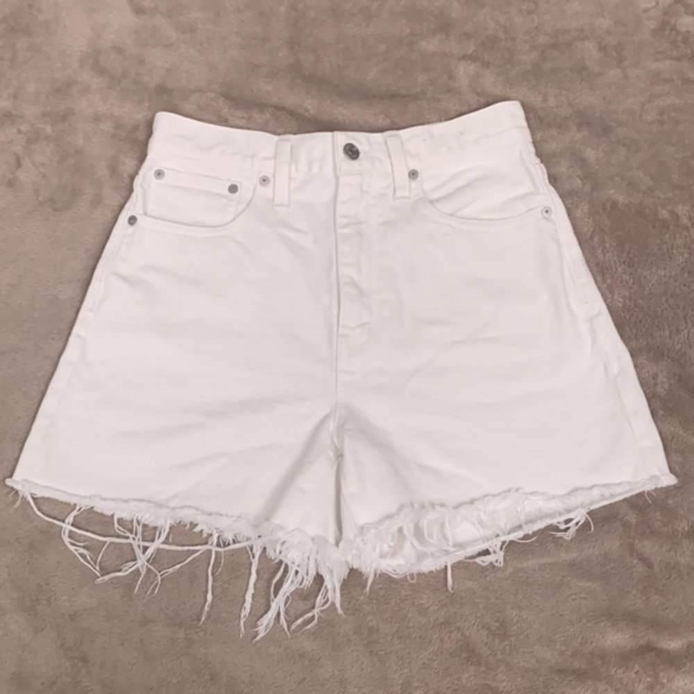 Distressed Shorts High Waisted White Denim Mom Jeans Size 26 Cut Offs Madewell